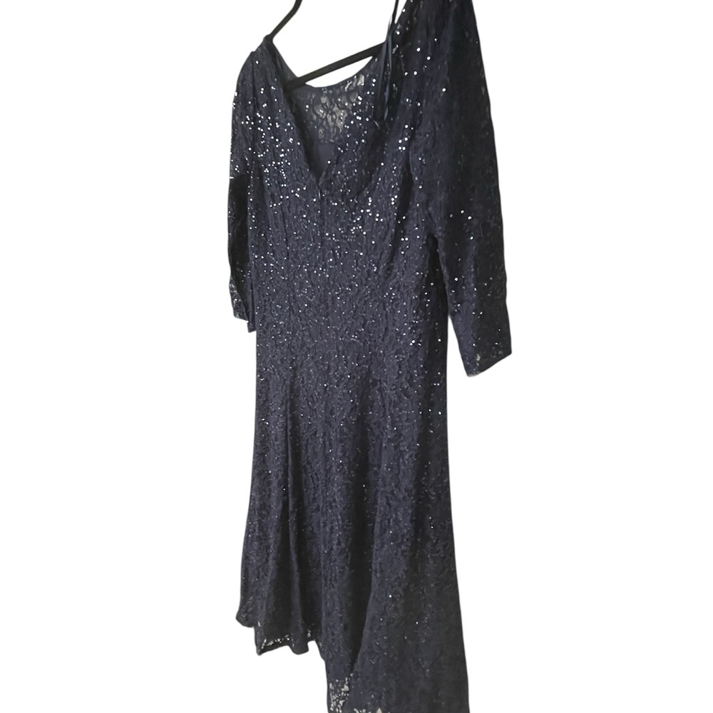 Elegant SLNY Navy Sequin Lace Midi Dress NWT! - Picture 4 of 8